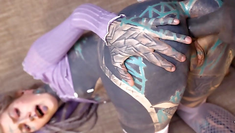 A black man is fucking a blonde with a tattoo on her ass