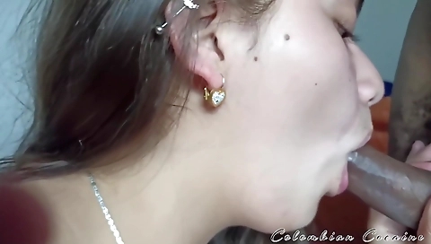 Amateur interracial blowjob with a big chunk of cum