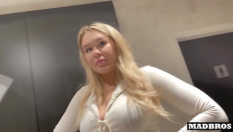 Blonde chick gets fucked in her bathroom and elevator