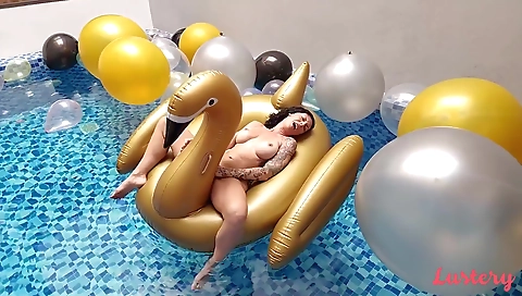 Busty brunette hottie gets a facial from a big cock in a video