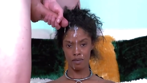 Blonde and ebony tattooed whore gets her face painted