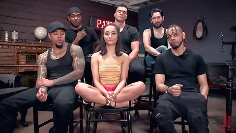 Interracial party in the pawn shop where babes double penetrate