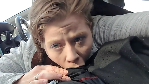 Brunette in a trench coat gets a facial from her boyfriend