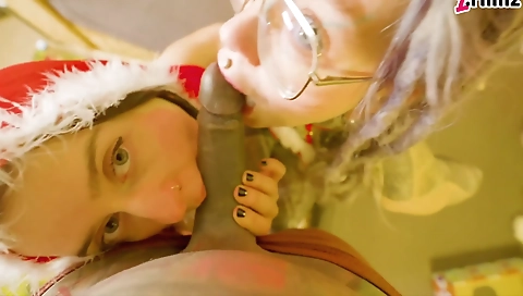 Amateur brunette has fun with a sex toy in a hot threesome