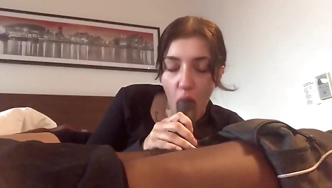 Brunette milf with a nice black cock fucks a brunette in bed