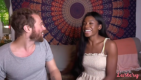 Ebony babe with a hairy pussy gets fucked in casting