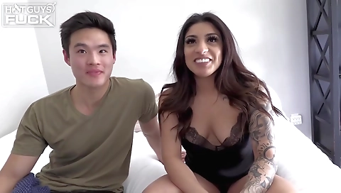 Busty brunette gets fucked in the interracial sex video