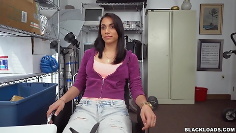 Latina brunette with a big ass gets a big cock in her mouth