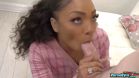 Black beauty has a big white cock in the public place