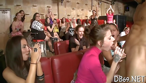 A group of hot girls are fucking an amateur on the floor