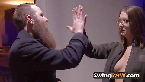 Ebony teen and black guy have a great time with swingers