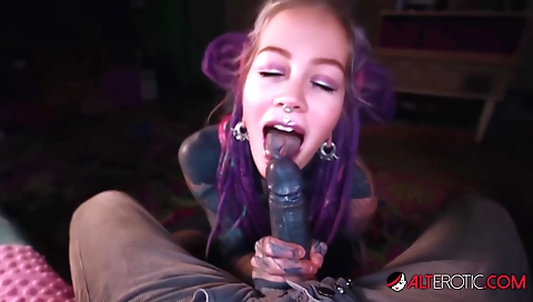 Tattooed blonde girl fucked by a big black cock in pov