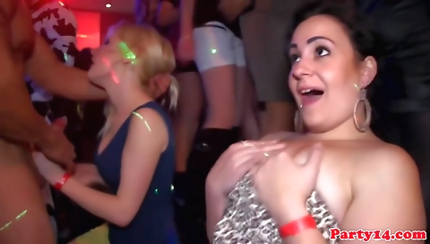 Busty brunette blonde and a sexy brunette cums on the dance floor