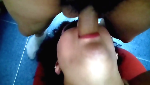 Big tits brunette teen gets a deepthroat on the floor