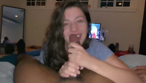 Brunette gets her mouth to be fucked by a big dick