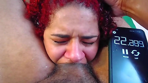 Amateur latina with big tits and red hair sucking a big dick