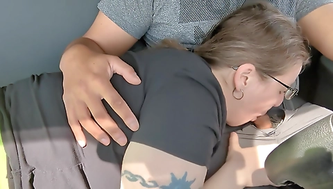 Blonde milf gives a great roadhead with her husband